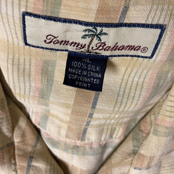 Tommy Bahama Plaid Striped Short Sleeve Button Down Shirt 100% Silk Yellow XL - Picture 3 of 11